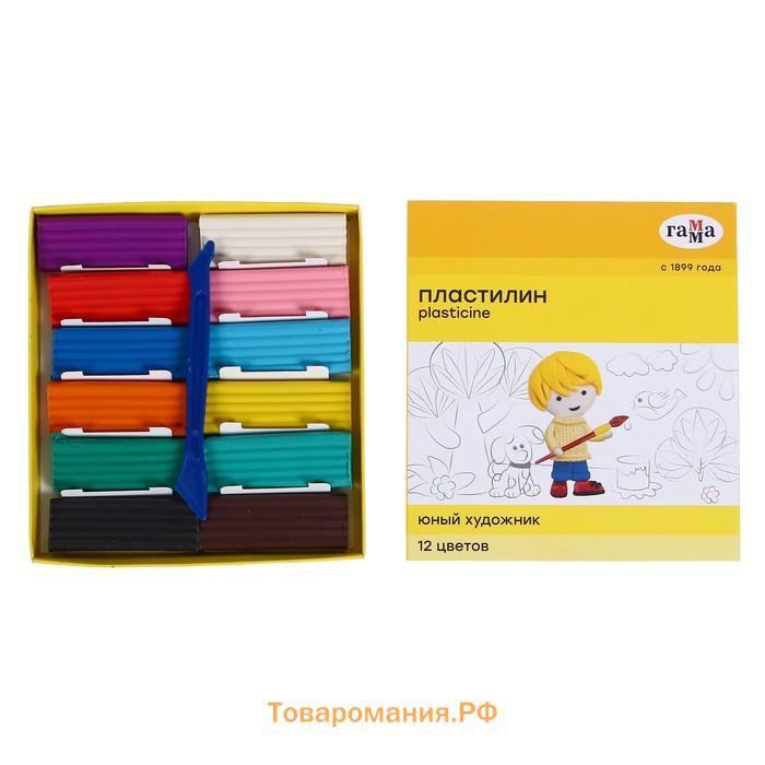 Пластилин 12 цветов 168 г, "Гамма" "Юный художник", со стеком