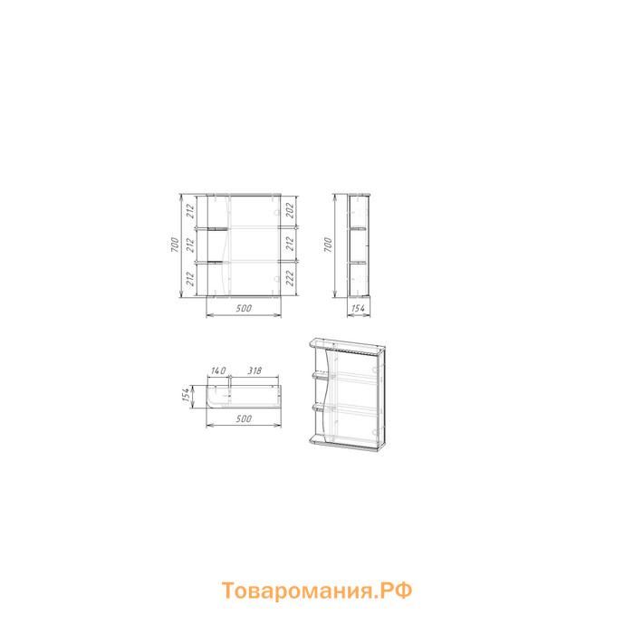 Зеркало-шкаф для ванной комнаты "Тура 5001", с тремя полками, 50 х 15,4 х 70 см