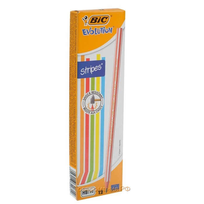 Карандаш чернографитный (простой) НВ, BIC Evolution Stripes, заточенный, пластиковый, шестигранный, цветной корпус в полоску