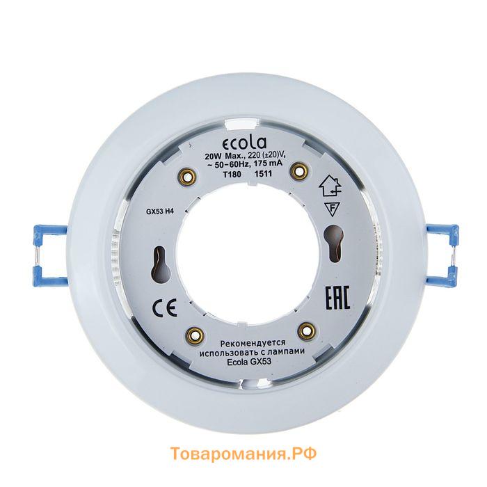 Светильник встраиваемый Ecola, GX53, H4, 38x106 мм, без рефлектора, белый