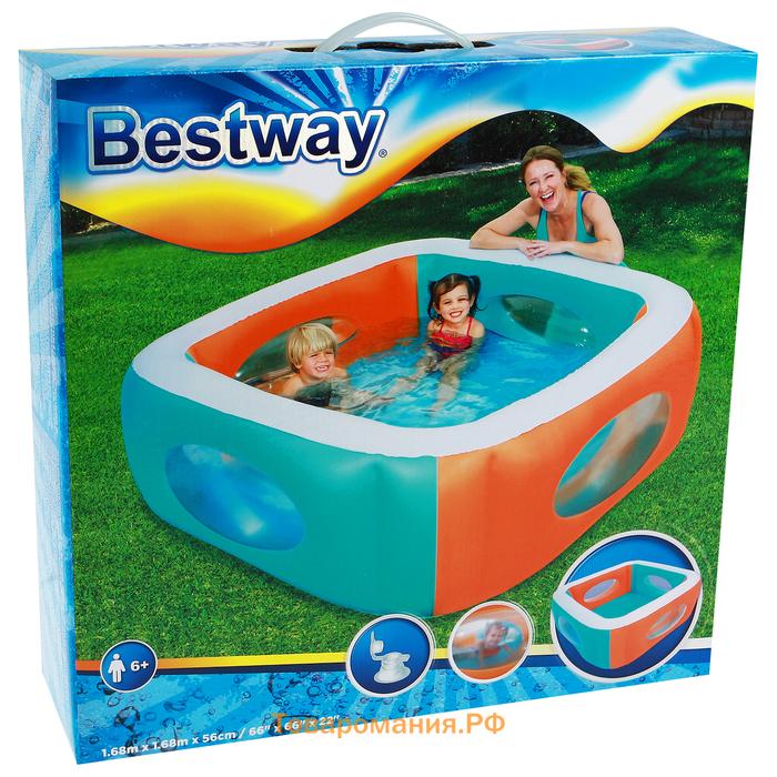 Бассейн надувной Bestway, 168×168×56 см, с окошками, от 6 лет, 51132