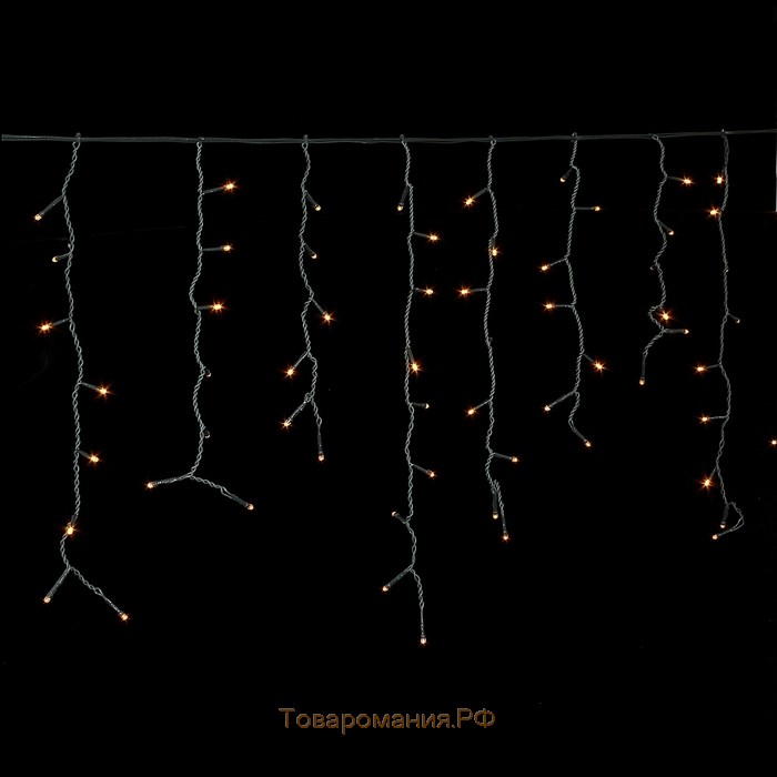 Гирлянда «Бахрома» 3 × 0.6 м, IP44, УМС, тёмная нить, 160 LED, свечение жёлтое, 220 В