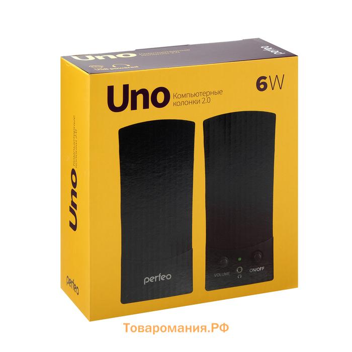 Компьютерные колонки Perfeo UNO, 2.0, 2 х 1,5 Вт, Jack 3.5 мм, USB, черные