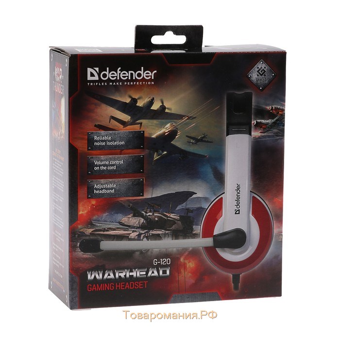 Наушники Defender Warhead G-120, игровые, полноразмерные, микрофон, 2x Jack 3.5 мм, 2 м, черно-красные