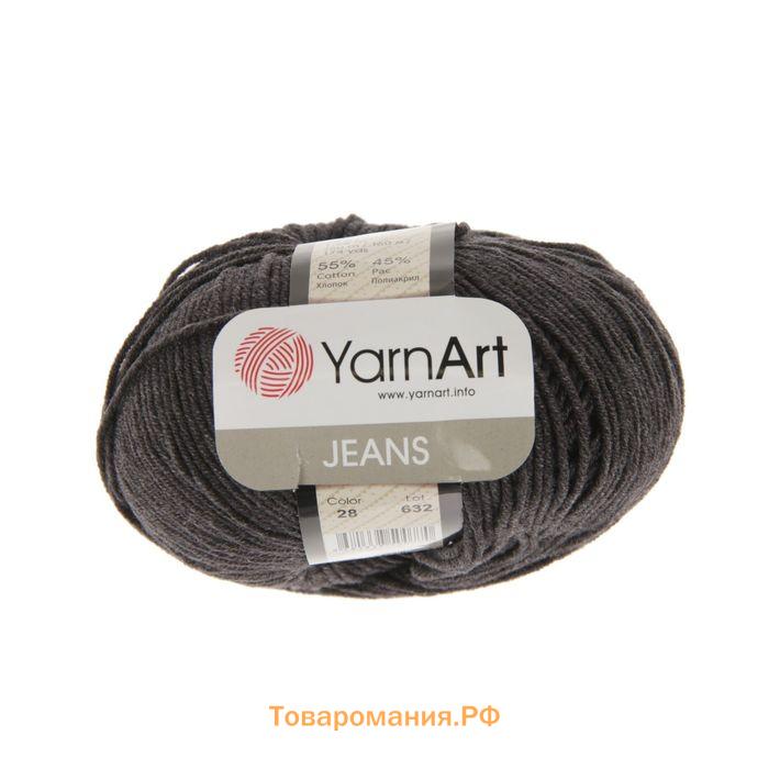 Пряжа для вязания спицами, крючком YarnArt, Jeans, 55% хлопок, 45% акрил, 160 м/50 г, (28 антрацит)