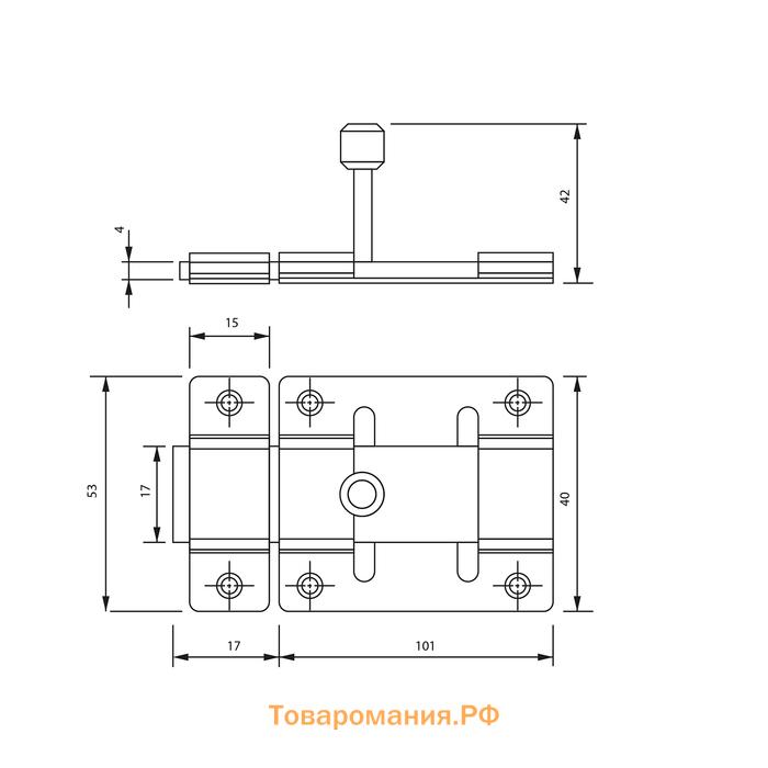 Задвижка дверная ЗД 002, 100 мм, под навесной замок, оцинкованная