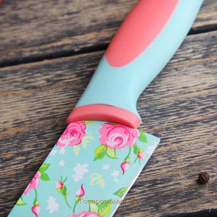 Нож кухонный кухонный с антиналипающим покрытием «Цветочки», лезвие 20 см