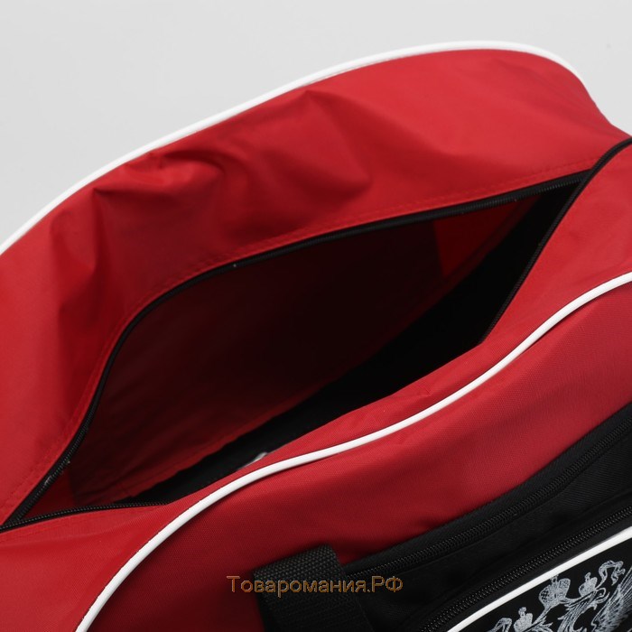 Сумка спортивная на молнии, 3 наружных кармана, длинный ремень, цвет красный/чёрный