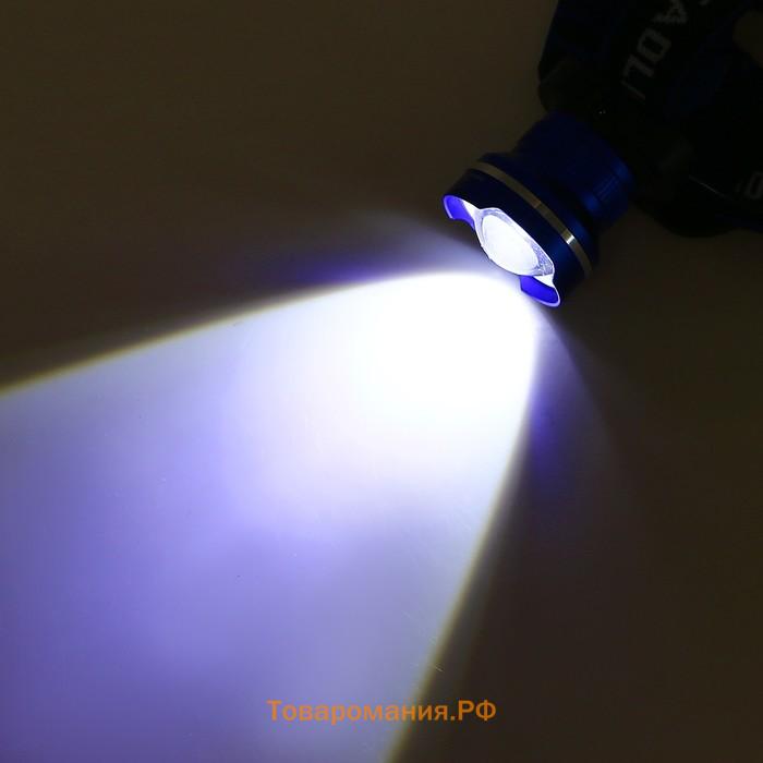 Фонарь налобный аккумуляторный "Мастер К.", 1 led, zoom, 3 режима, 4.5 х 6.5 см