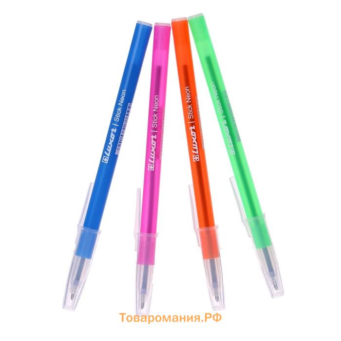 Ручка шариковая Luxor 1230/48BX Stick Neon, узел 1.0 мм, чернила синие, микс, цена за шт.