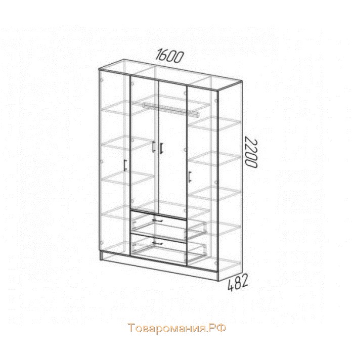 Шкаф 4 - дверный Квадро, 1600х487х2200, Ясень шимо