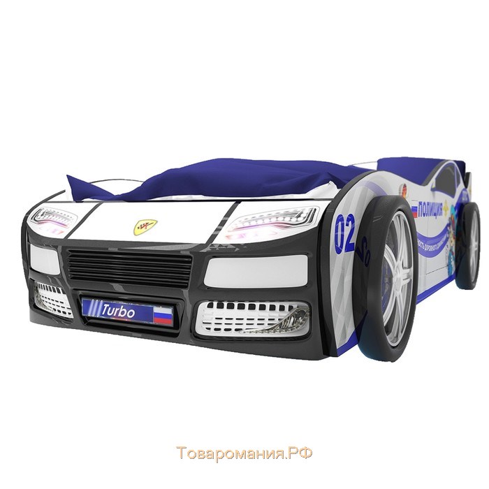 Кровать машина «Турбо Полиция», подъёмный матрас, без подсветки, пластиковые колёса, 2 шт