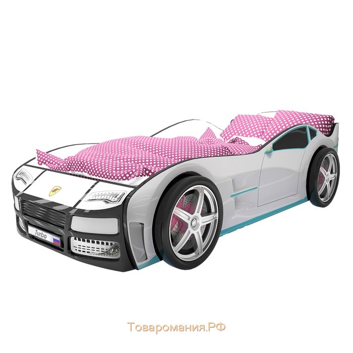 Кровать машина «Турбо белая», подъёмный матрас, без подсветки, пластиковые колёса, 2 шт