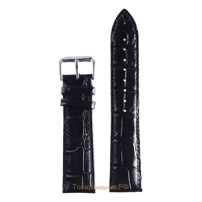 Ремешок для часов "Bugert" 16 мм, натуральная кожа, l=20 см, черный, фактура крокодил