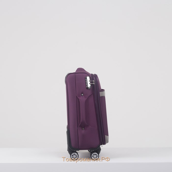 Чемодан малый 20", отдел на молнии, наружный карман, с расширением, кодовый замок, 4 колеса, цвет фиолетовый