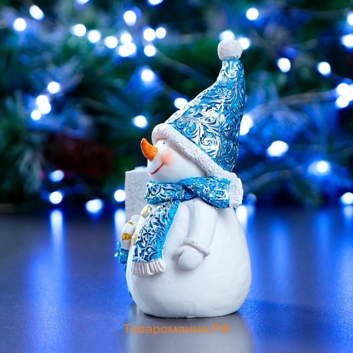 Фигура подсвечник "Снеговик" синий 12х6х14см