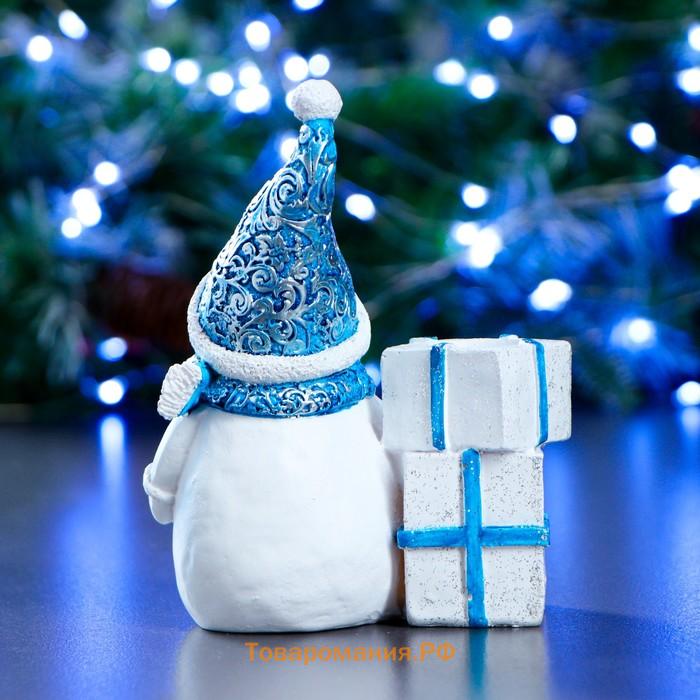 Фигура подсвечник "Снеговик" синий 12х6х14см