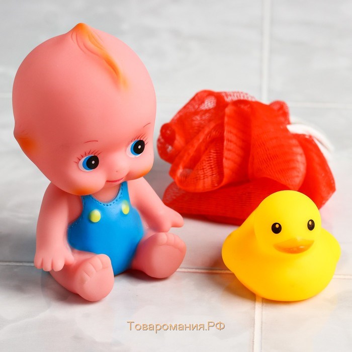 Набор резиновых игрушек для ванны «Пупс в ванне», с пищалкой, 5 шт, цвет МИКС, Крошка Я