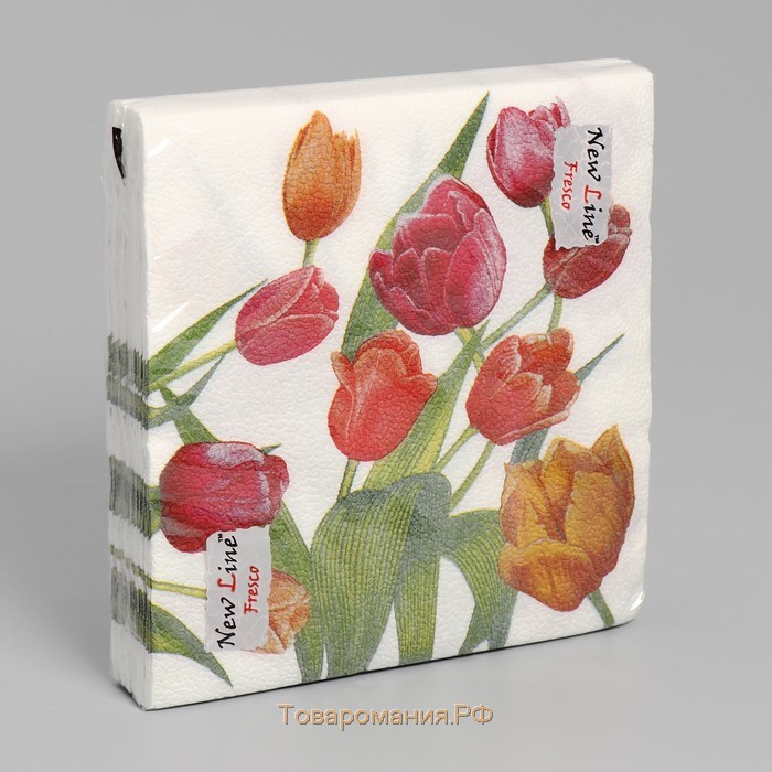 Салфетки бумажные New Line FRESCO «Тюльпаны», 2 слоя, 33*33 см, 20 шт.
