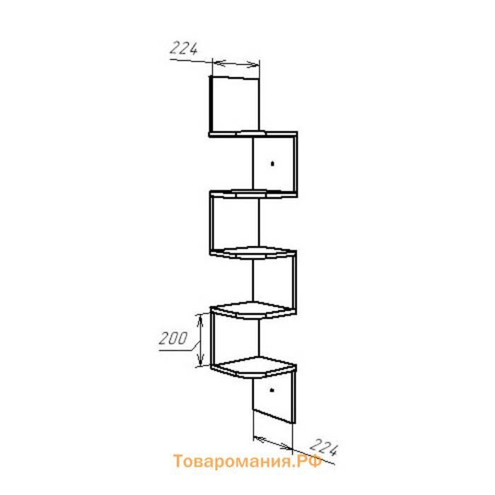 Полка угловая навесная Лофт, 224х224х1280, Венге