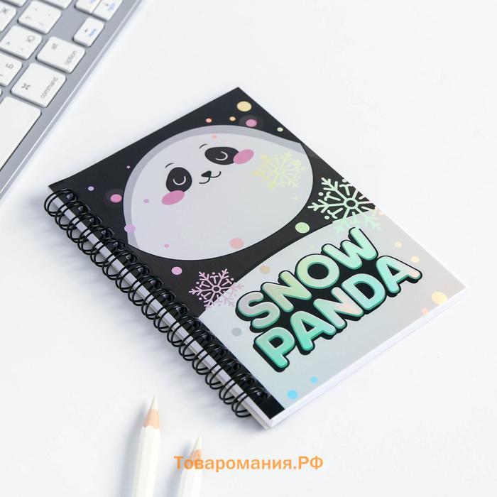 Подарочный набор новогодний голографический блокнот и обложка на паспорт Snow panda