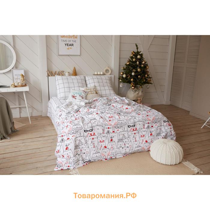 Новый год. Постельное белье  Дуэт Xmas cat 143*215 см - 2 шт, 240*220 см, 70*70 см - 2 шт