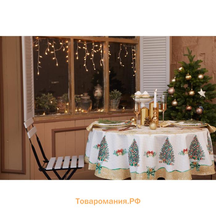 Скатерть новогодняя "" Golden Christmas  d=215 +/- 2см с ГМВО, 100%хл, саржа 190 гр/м2