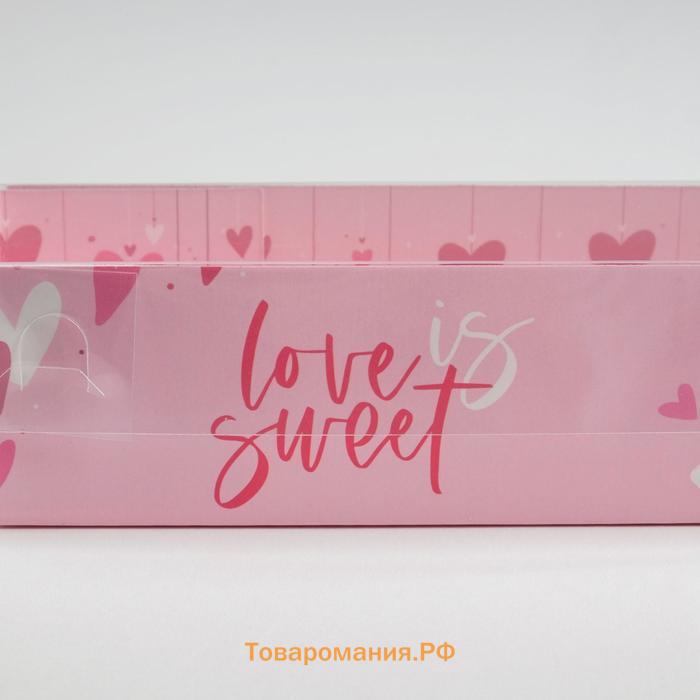 Коробка для макарун с PVC крышкой, кондитерская упаковка «Love is sweet», 19,5 х 5 х 4,5 см