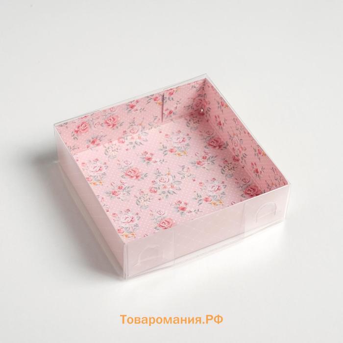 Кондитерская упаковка, коробка для макарун с PVC крышкой, «Шебби», 12 х 12 х 3 см