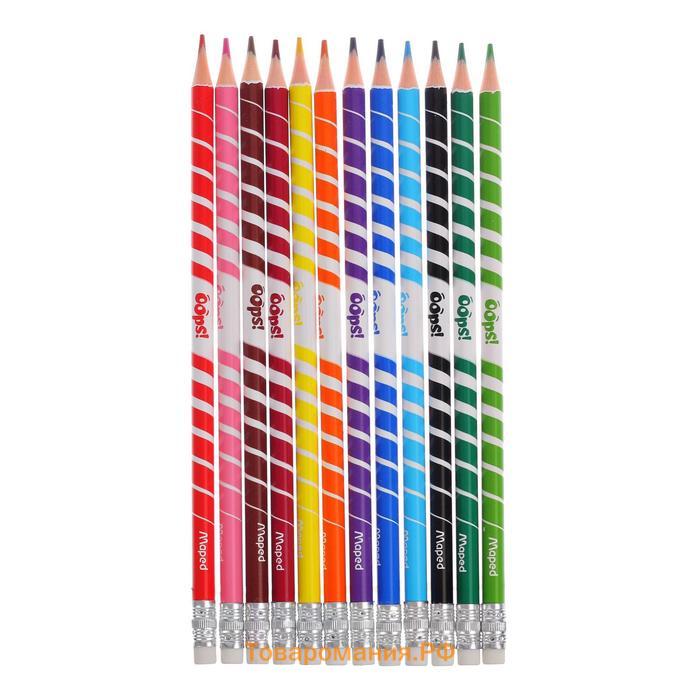 Карандаши 12 цветов, Maped Color Peps Oops, пластиковые, европодвес