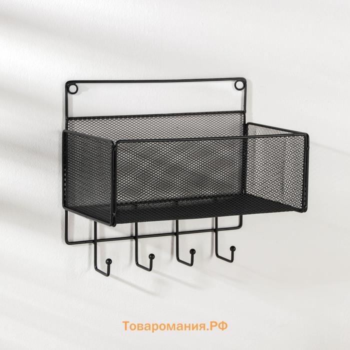 Полка на 4 крючка «Кантри», 15×27×24 см, цвет чёрный