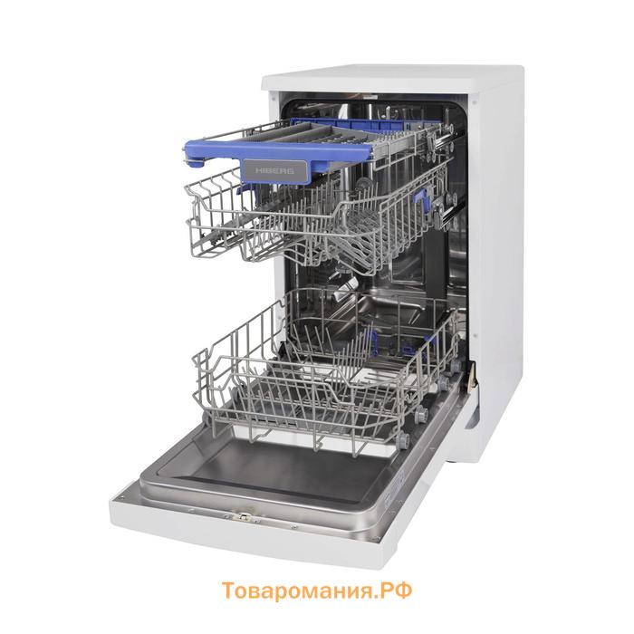 Посудомоечная машина HIBERG F48 1030 W, класс А++, 10 комплектов, 8 программ, белая