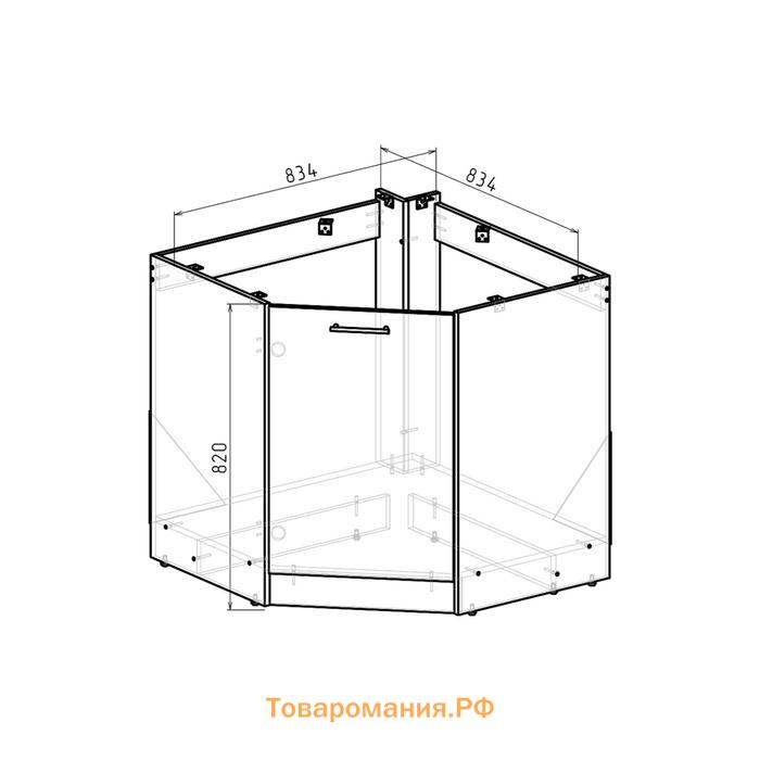 Шкаф напольный Лира 900х900х850 под мойку угловая с двер белый/Квадро шимо светлый/малага