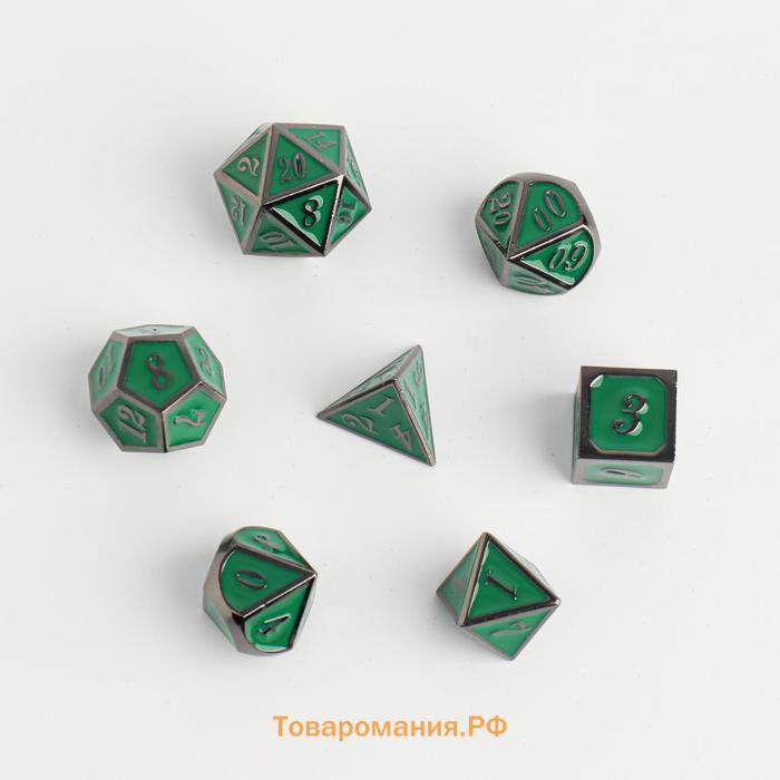 Кости игральные, дайсы для D&D (Dungeons and Dragons, ДнД), серия: D&D, "Изумруд", 7 шт