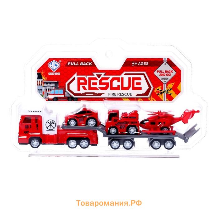Грузовик инерционный «Автовоз. Пожарная служба», с 2 машинками и 1 вертолётом
