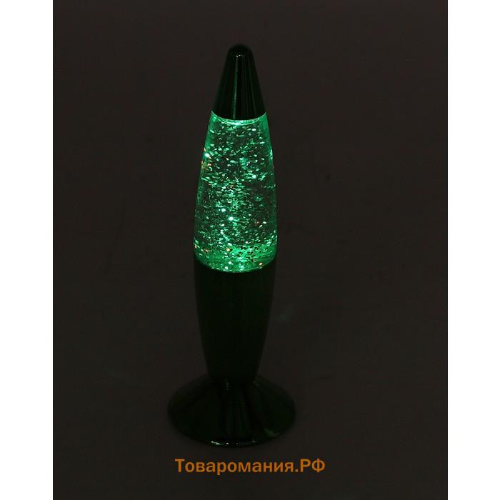 Светильник "Зеленая ракета" LED, лава, блёстки, от батареек 3хLR44 19 см RISALUX