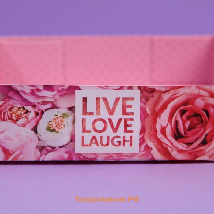 Кондитерская упаковка, коробка для макарун с PVC крышкой, Live Love Laugh, 17 х 12 х 3.5 см