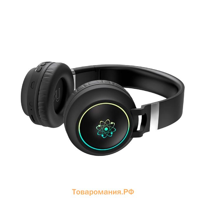 Наушники TFN Atom, беспроводные,BT 5.0, накладные, микрофон, FM, microSD, 300мАч, подсветка, черные