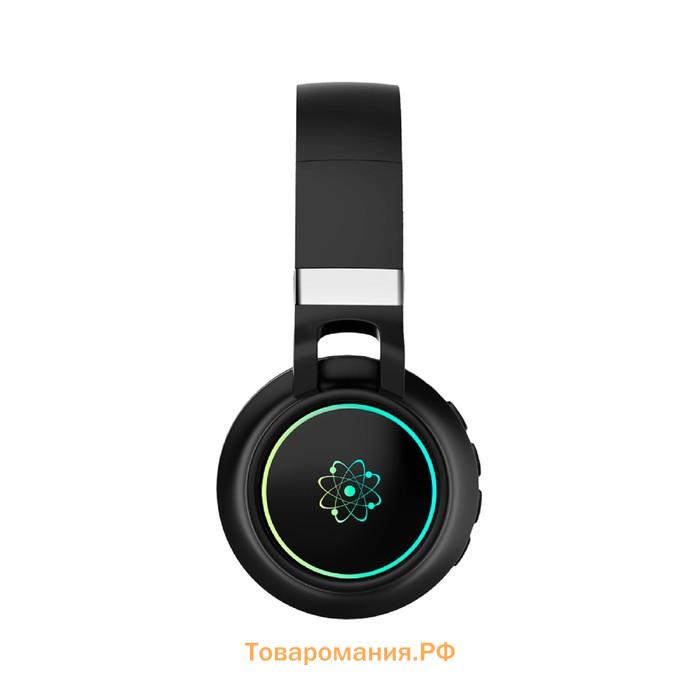 Наушники TFN Atom, беспроводные,BT 5.0, накладные, микрофон, FM, microSD, 300мАч, подсветка, черные