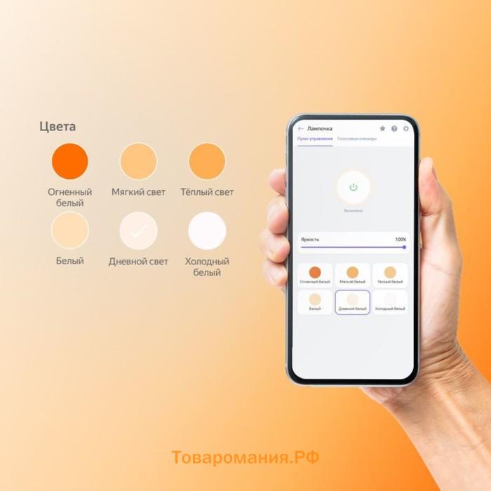 Умная светодиодная лампа Яндекс, работает с Алисой (YNDX-00501), 8 Вт, 806 Лм, Е27, 220 В