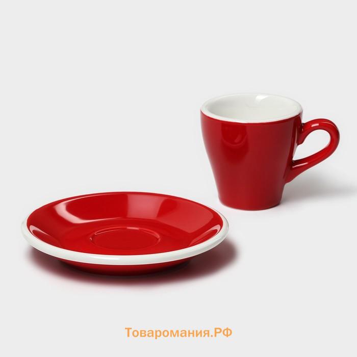 Кофейная пара Magistro Coffee time, чашка 80 мл, блюдце d=12,5 см, фарфор, красная