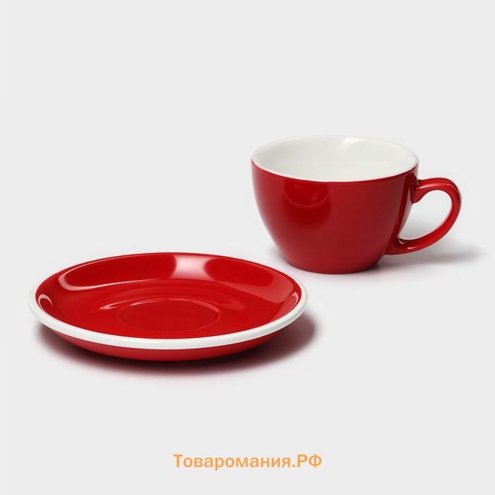 Кофейная пара Magistro Coffee time, чашка 200 мл, блюдце d=14,5 см, фарфор, красная