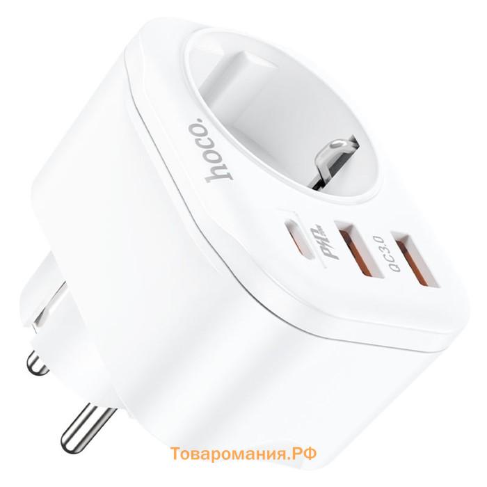 Разветвитель Hoco NS3, 2 USB, Type-C, 20 Вт, PD, QC, белый