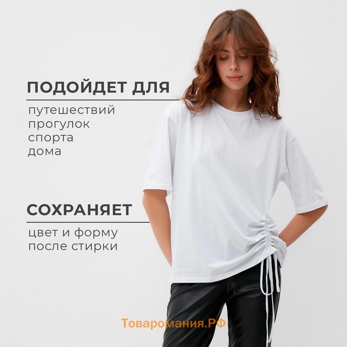 Футболка женская с кулиской MINAKU REGULAR FIT: цвет белый, р-р 42