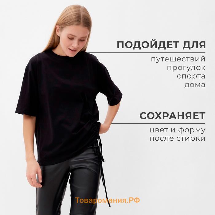 Футболка женская с кулиской MINAKU REGULAR FIT: цвет чёрный, р-р 42