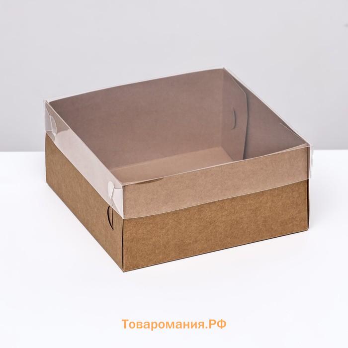 Кондитерская упаковка, крафт с PVC крышкой, 17 х 17 х 8 см