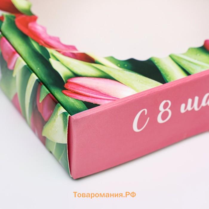 Коробка сборная с окном, "Тюльпаны", 11,5 х 11,5 х 3 см