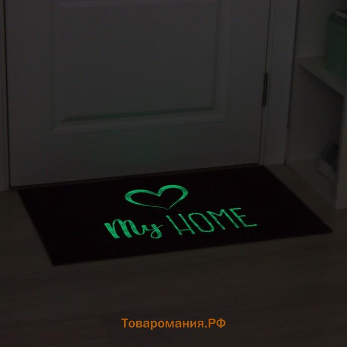 Коврик придверный My home, 50×80 см, светящийся в темноте, влаговпитывающий, коричневый