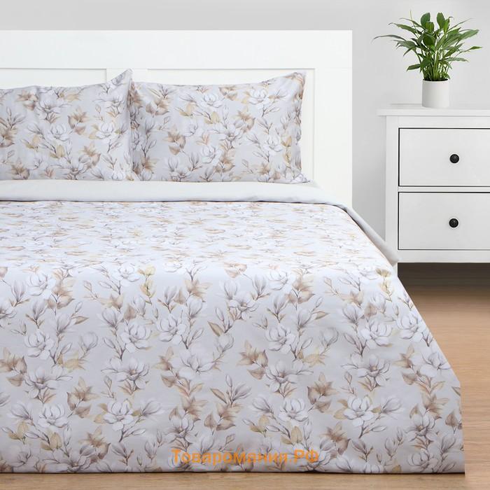 Постельное бельё  1,5 сп Beige flowers, 143х215 см, 150х214 см, 50х70 см -2 шт, мако-сатин 114г/м2