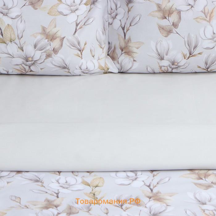 Постельное бельё  2 сп Beige flowers, 175х215 см, 200х214 см, 50х70 см -2 шт, мако-сатин 114г/м2